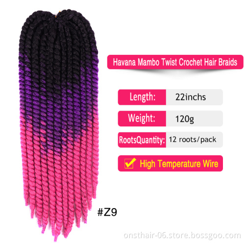 Jumbo Senegalese Twist Braid Hair Extension Havana Crochet Hair Mambo Faux Locs Twist Braiding Crochet Braids Hair Extensions